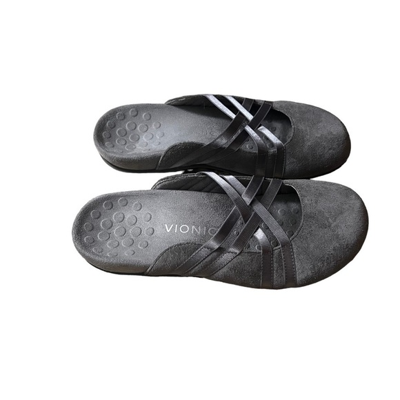 VIONIC Claire Charcoal Gray Suede Slip On Strappy Crisscross Strap Mules Size 8 - Picture 2 of 8